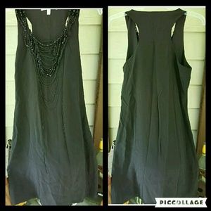 Jenny Han Beaded Fringed Silk Drapey Shift black little mini Dress boho chic